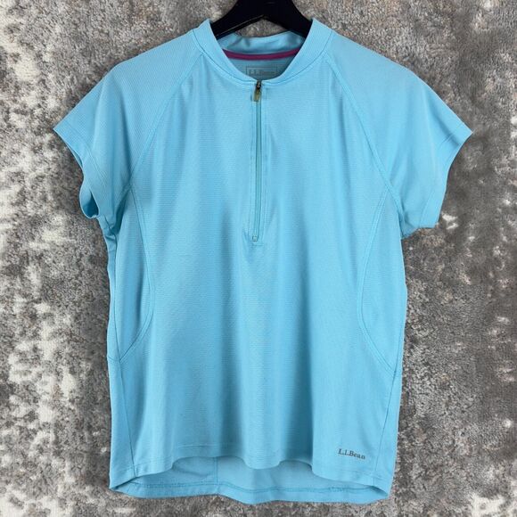 L.L. Bean Tops - LL Bean Womens Size L Cycling Shirt Blue Short Sleeve 1/4 Zip Top Athletic